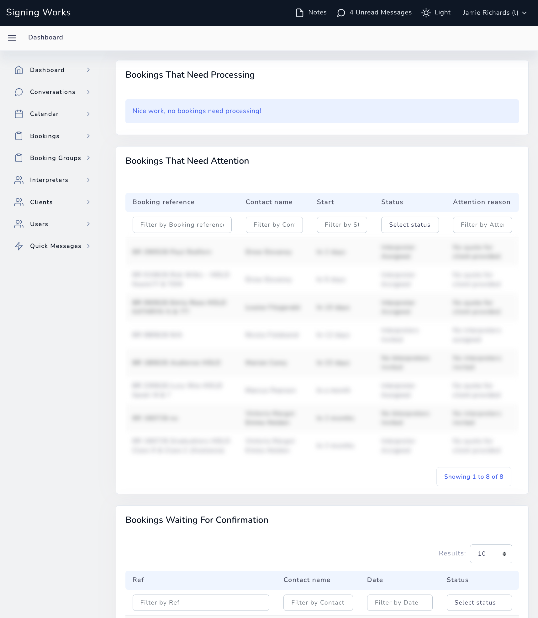 Signing Works CRM dashboard